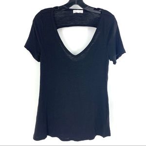 Socialite Black Drape Back V Neck Tshirt